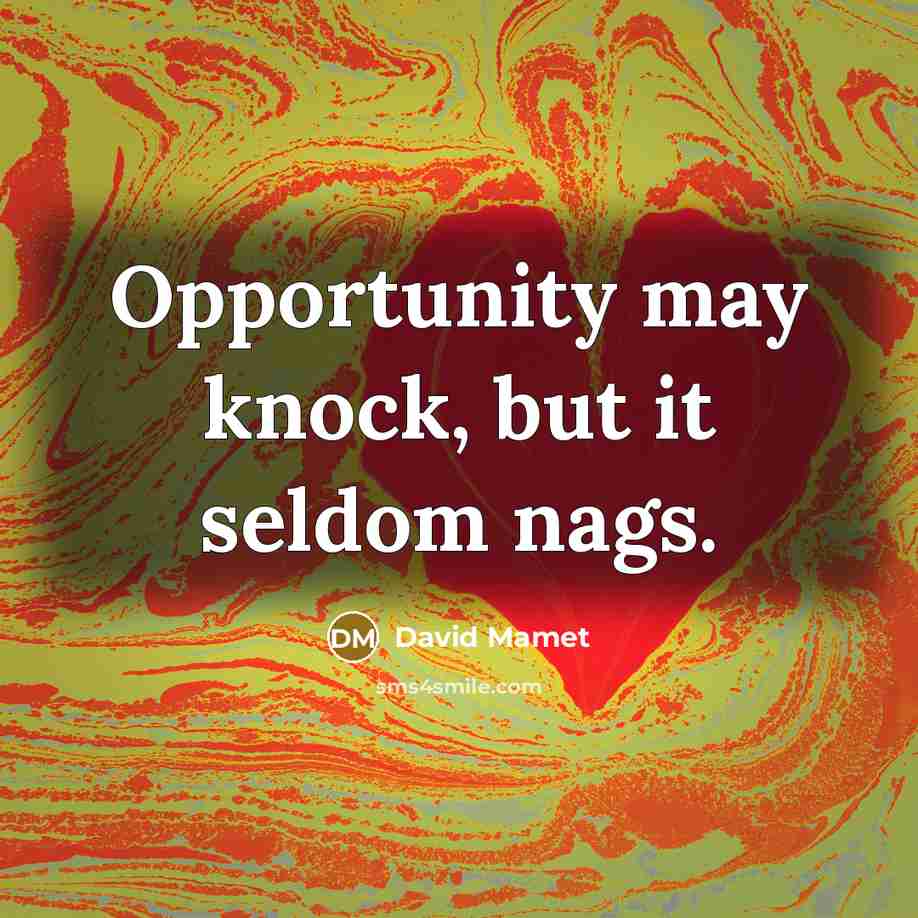 “Opportunity may knock, but it seldom nags.” quote by David Mamet