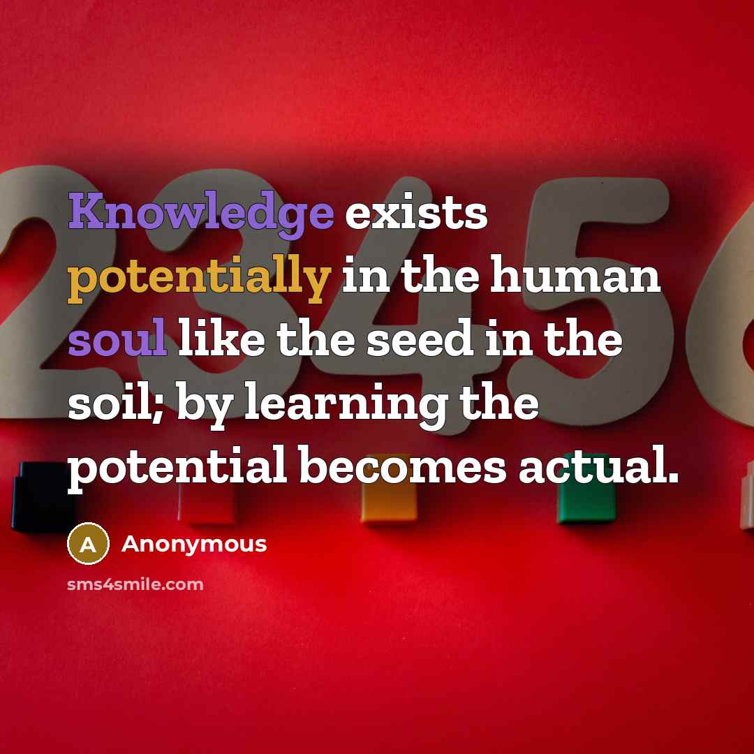 “Knowledge exists potentially in the human soul like the seed in the soil; by learning the potential becomes actual.” quote by Anonymous