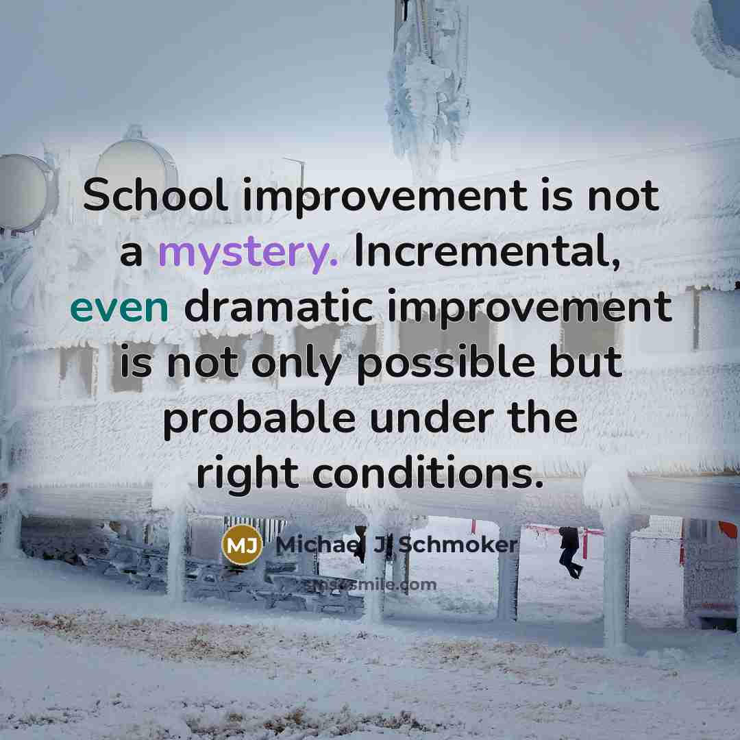 “School improvement is not a mystery. Incremental, even dramatic improvement is not only possible but probable under the right conditions.” quote by Michael J. Schmoker