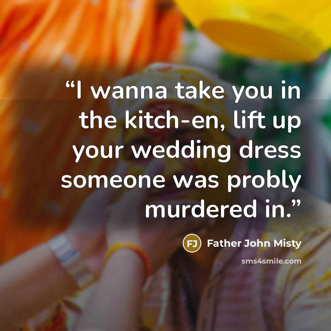 “I wanna take you in the kitch-en, lift up your wedding dress someone was probly murdered in.” quote by Father John Misty