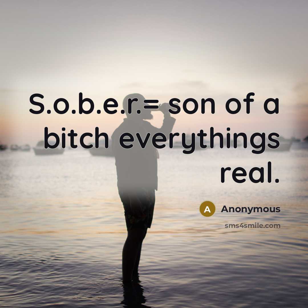 “S.o.b.e.r.= son of a bitch everythings real.” quote by Anonymous