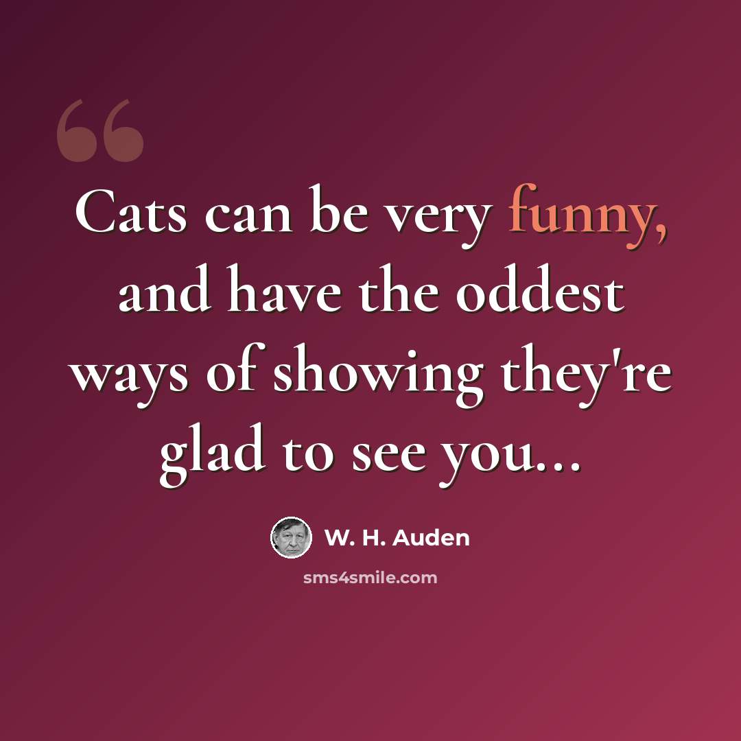 “Cats can be very funny, and have the oddest ways of showing they're glad to see you...” quote by W. H. Auden