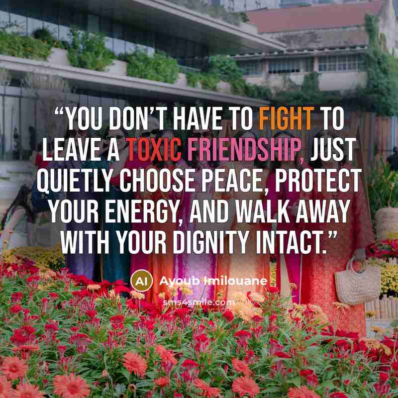 “You don’t have to fight to leave a toxic friendship, just quietly choose peace, protect your energy, and walk away with your dignity intact.” quote by Ayoub Imilouane