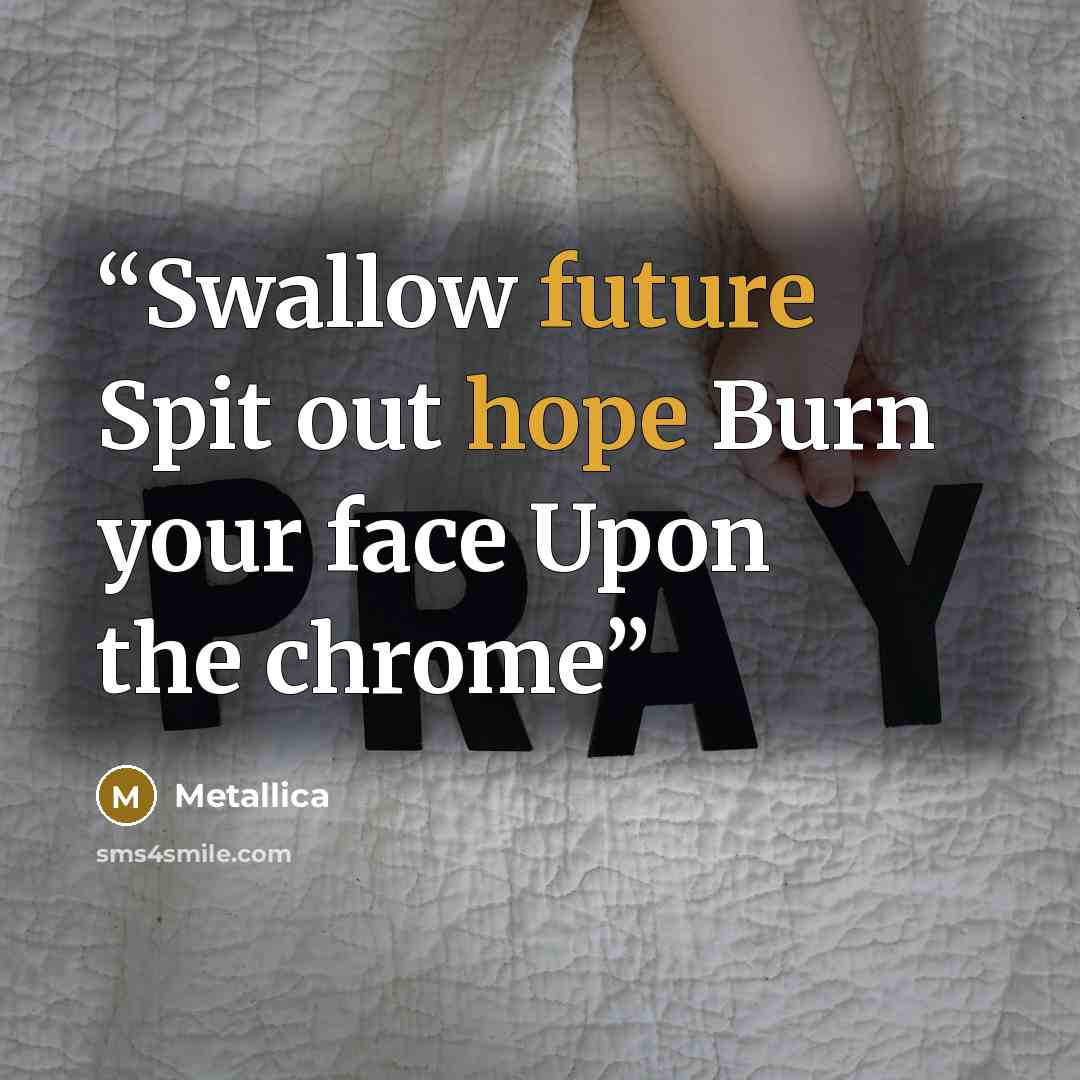 “Swallow future Spit out hope Burn your face Upon the chrome” quote by Metallica