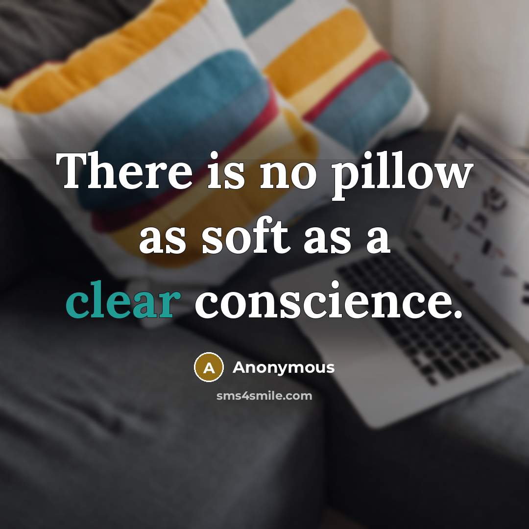 “There is no pillow as soft as a clear conscience.” quote by Anonymous