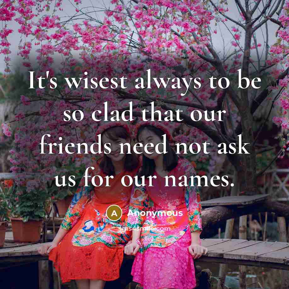 “It's wisest always to be so clad that our friends need not ask us for our names.” quote by Anonymous