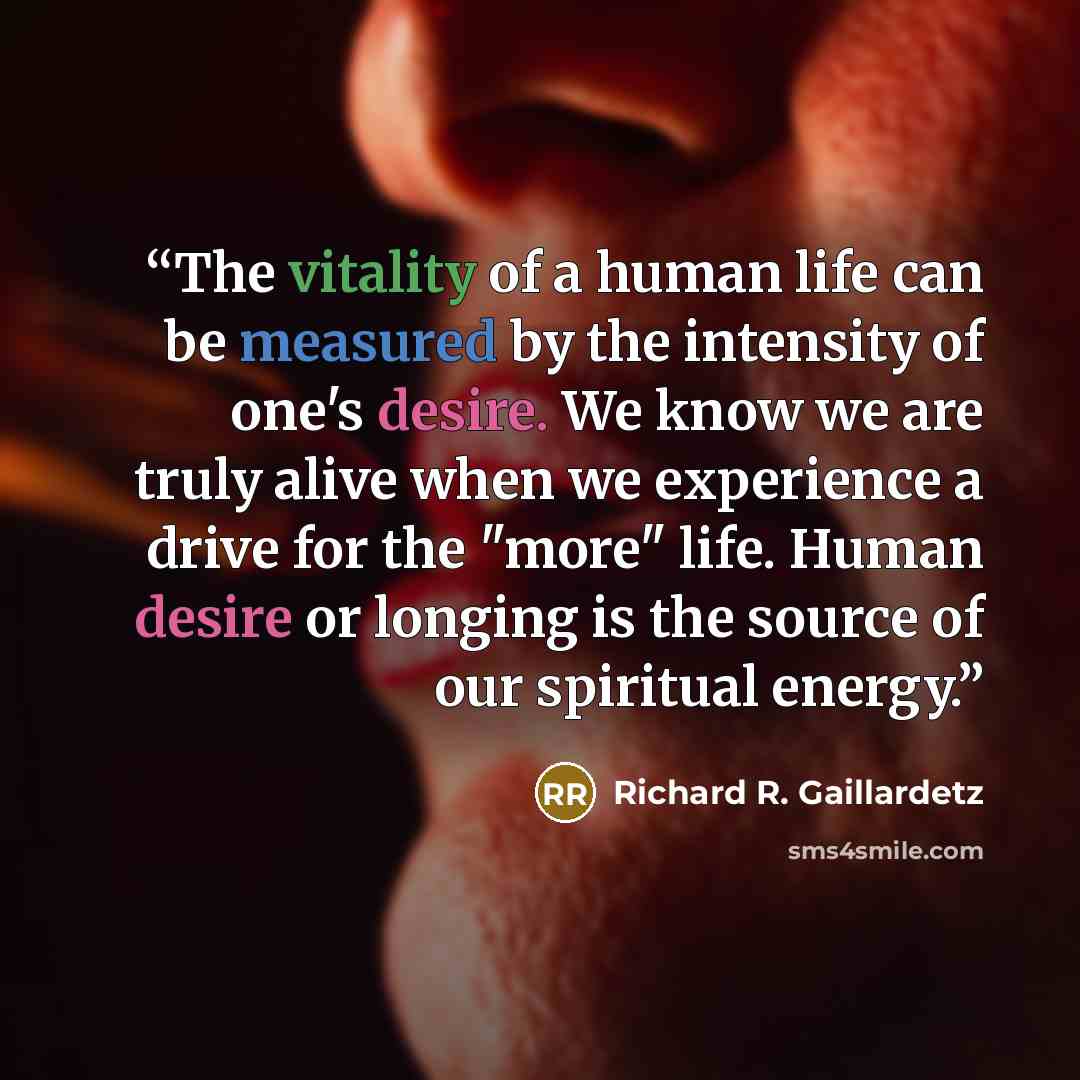 “The vitality of a human life can be measured by the intensity of one's desire. We know we are truly alive when we experience a drive for the "more" life. Human desire or longing is the source of our spiritual energy.” quote by Richard R. Gaillardetz