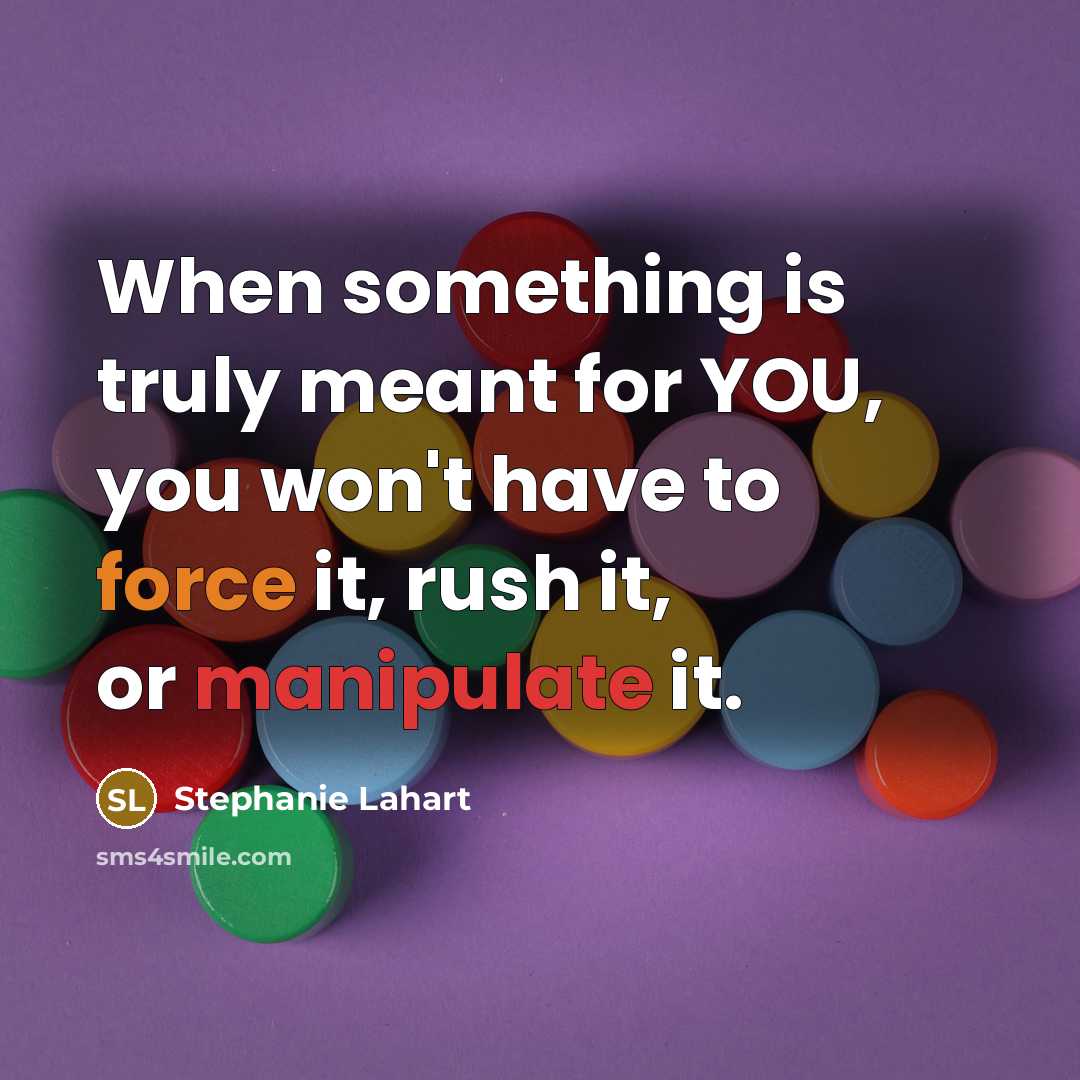 “When something is truly meant for YOU, you won't have to force it, rush it, or manipulate it.” quote by Stephanie Lahart