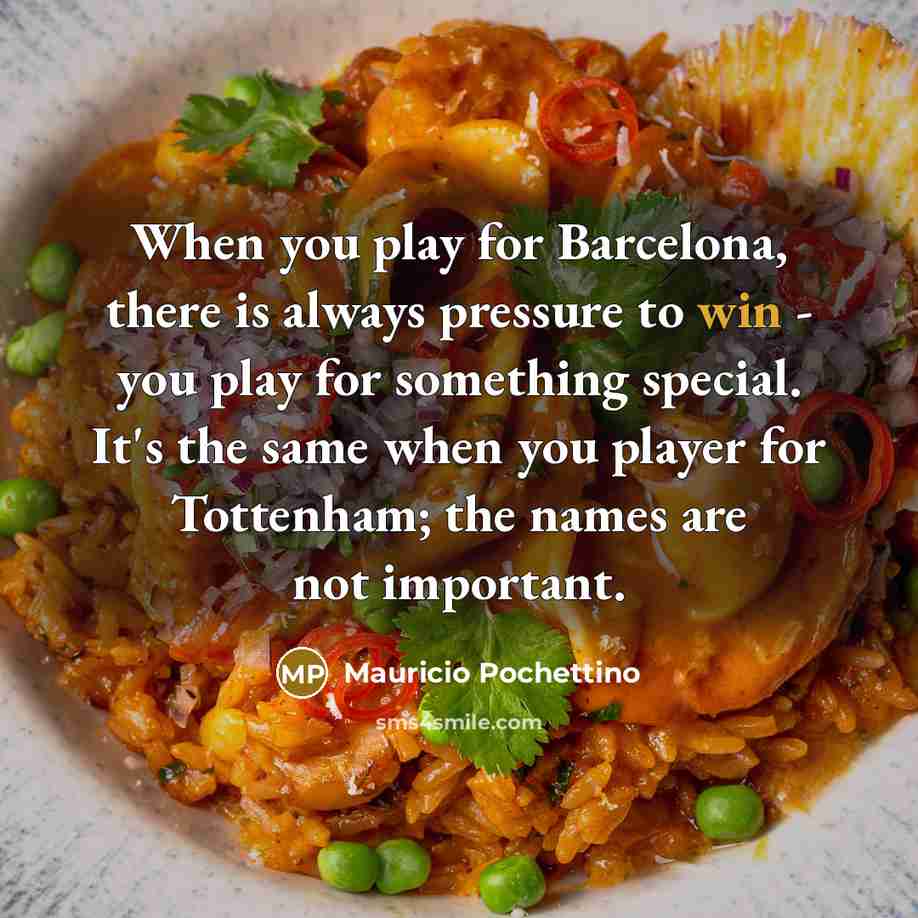 “When you play for Barcelona, there is always pressure to win - you play for something special. It's the same when you player for Tottenham; the names are not important.” quote by Mauricio Pochettino