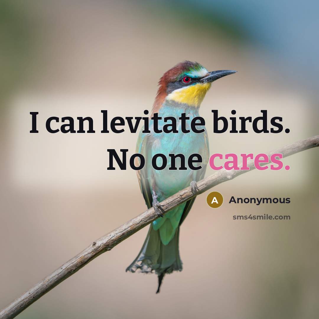 “I can levitate birds. No one cares.” quote by Anonymous