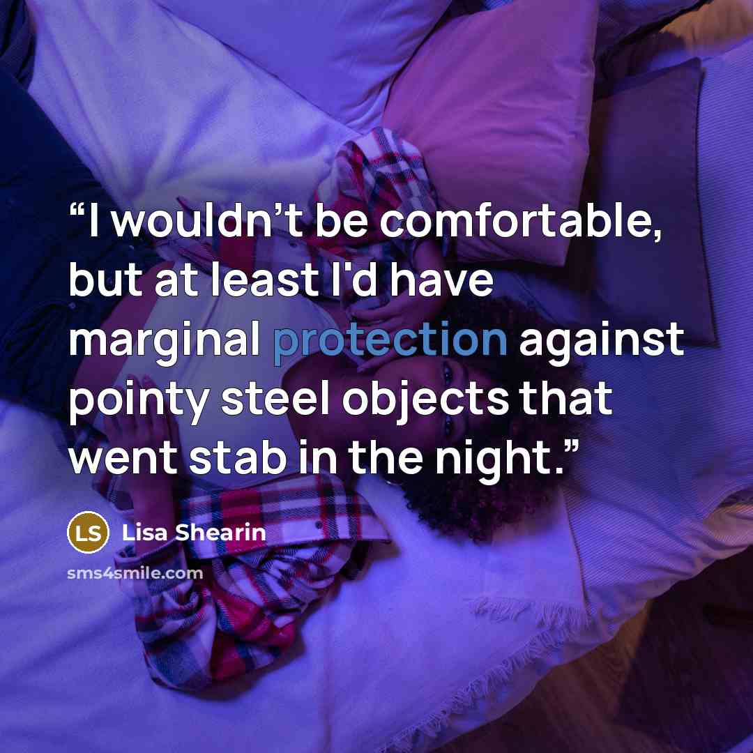 “I wouldn't be comfortable, but at least I'd have marginal protection against pointy steel objects that went stab in the night.” quote by Lisa Shearin
