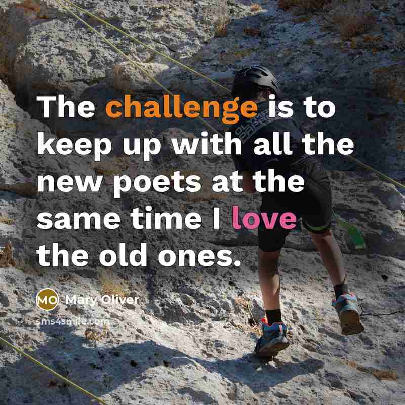 “The challenge is to keep up with all the new poets at the same time I love the old ones.” quote by Mary Oliver