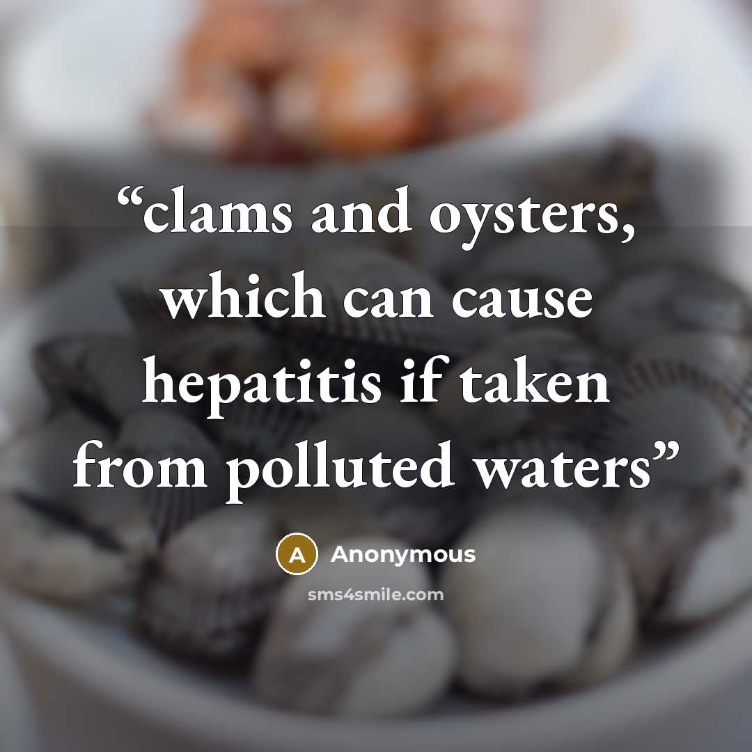 “clams and oysters, which can cause hepatitis if taken from polluted waters” quote by Anonymous