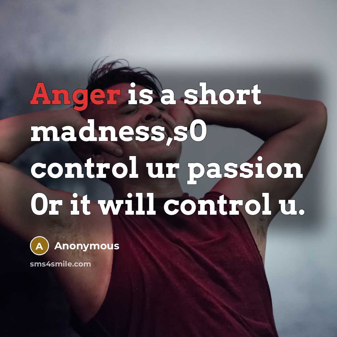 “Anger is a short madness,s0 control ur passion 0r it will control u.” quote by Anonymous