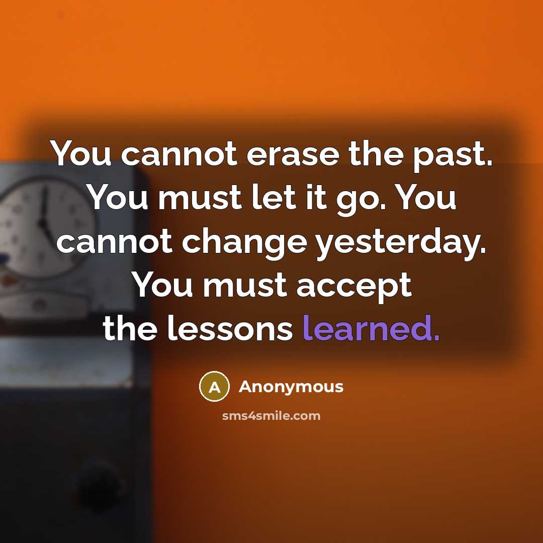 “You cannot erase the past. You must let it go. You cannot change yesterday. You must accept the lessons learned.” quote by Anonymous