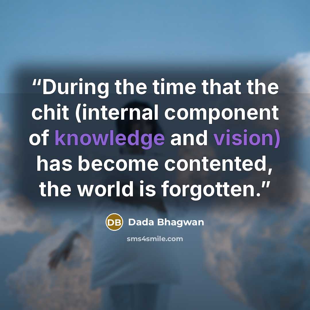 “During the time that the chit (internal component of knowledge and vision) has become contented, the world is forgotten.” quote by Dada Bhagwan