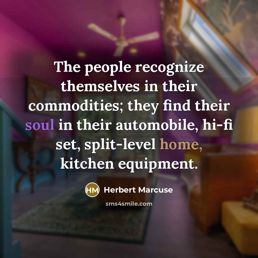 “The people recognize themselves in their commodities; they find their soul in their automobile, hi-fi set, split-level home, kitchen equipment.” quote by Herbert Marcuse