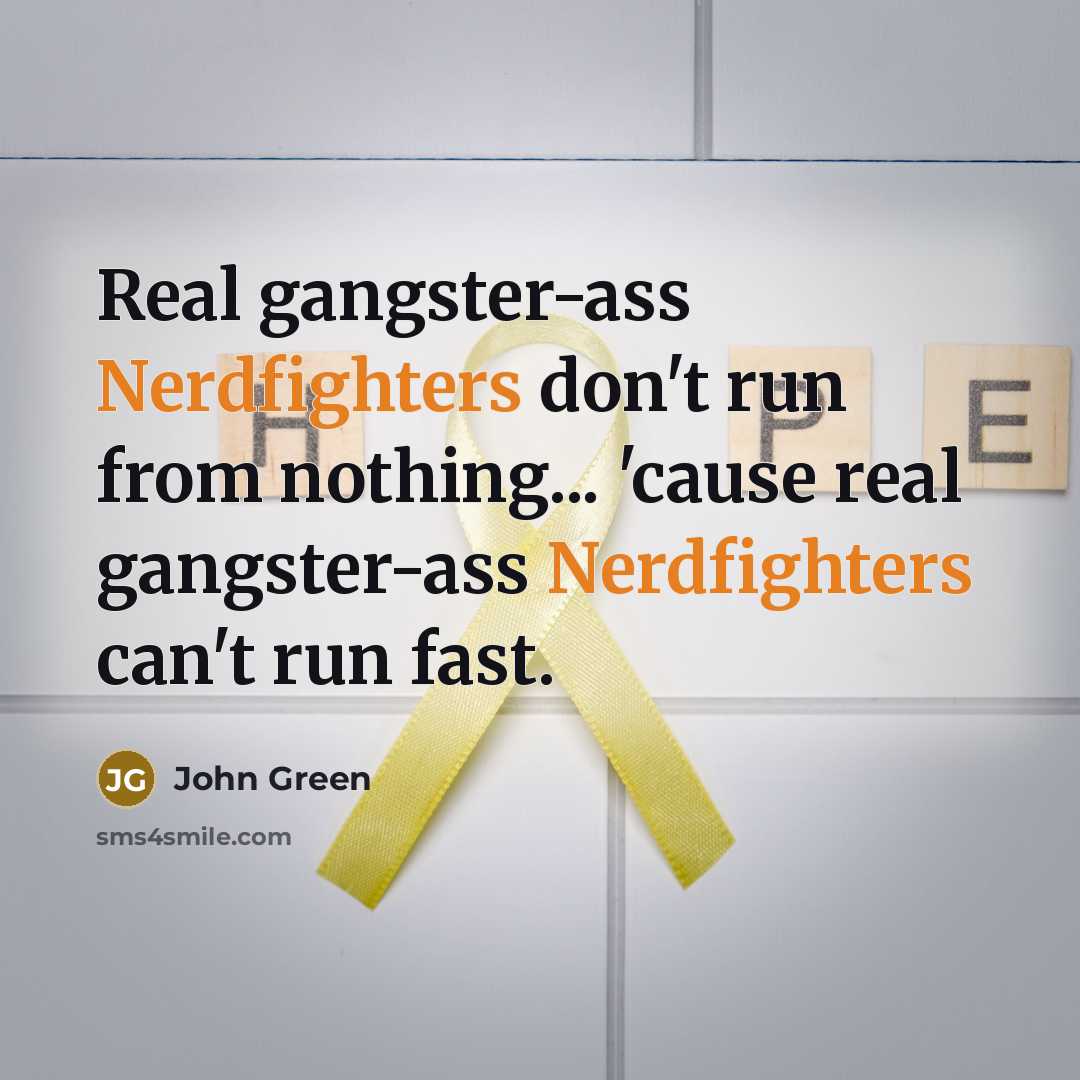 “Real gangster-ass Nerdfighters don't run from nothing... 'cause real gangster-ass Nerdfighters can't run fast.” quote by John Green