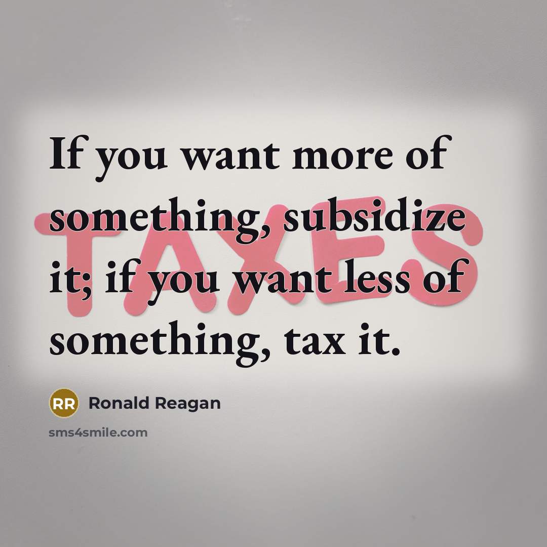 “If you want more of something, subsidize it; if you want less of something, tax it.” quote by Ronald Reagan