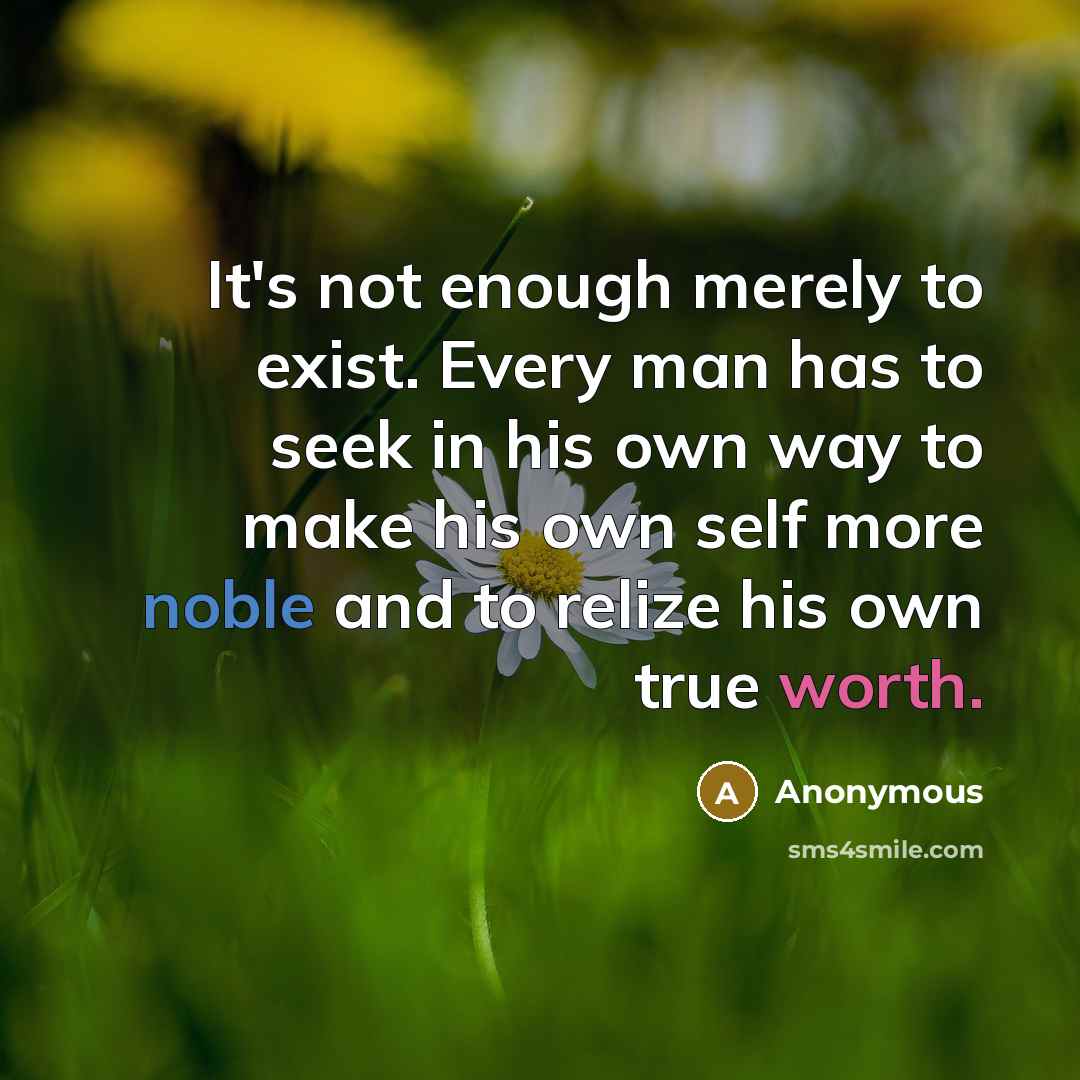 “It's not enough merely to exist. Every man has to seek in his own way to make his own self more noble and to relize his own true worth.” quote by Anonymous