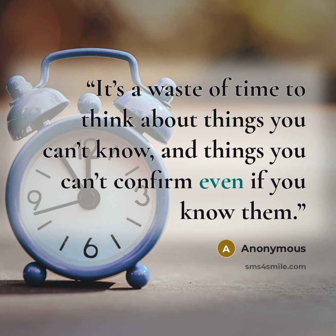 “It’s a waste of time to think about things you can’t know, and things you can’t confirm even if you know them.” quote by Anonymous