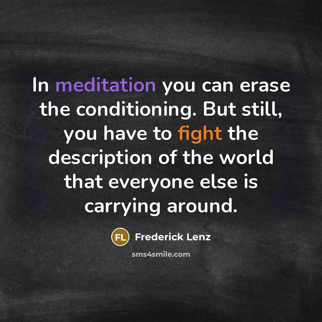“In meditation you can erase the conditioning. But still, you have to fight the description of the world that everyone else is carrying around.” quote by Frederick Lenz