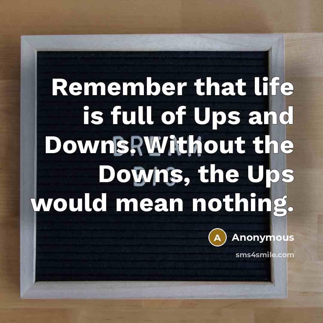 “Remember that life is full of Ups and Downs. Without the Downs, the Ups would mean nothing.” quote by Anonymous
