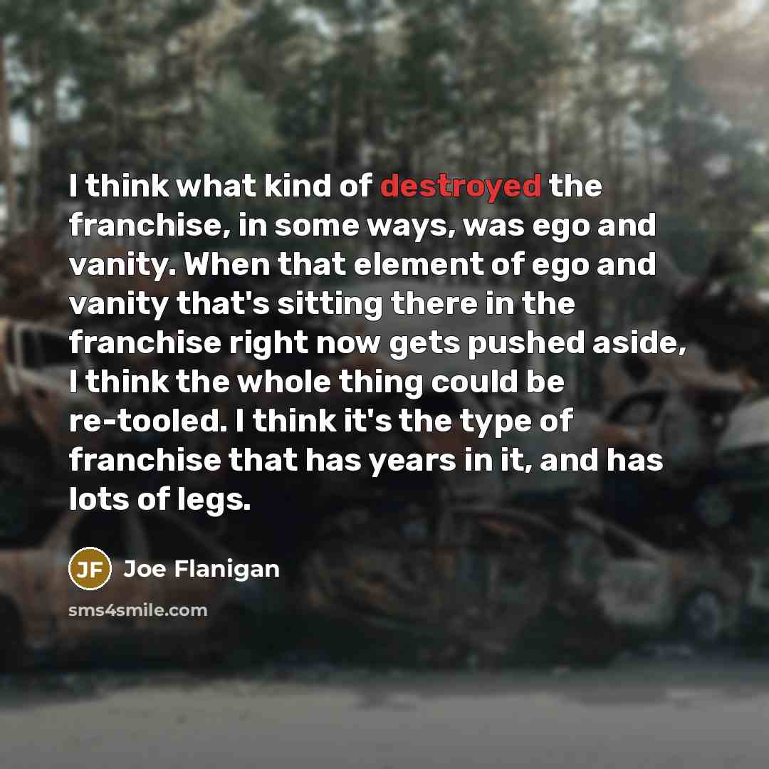“I think what kind of destroyed the franchise, in some ways, was ego and vanity. When that element of ego and vanity that's sitting there in the franchise right now gets pushed aside, I think the whole thing could be re-tooled. I think it's the type of franchise that has years in it, and has lots…” quote by Joe Flanigan