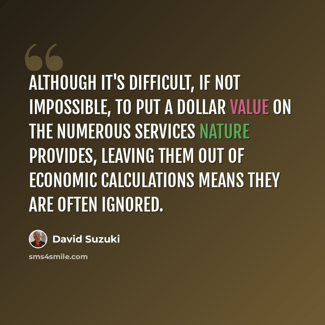 “Although it's difficult, if not impossible, to put a dollar value on the numerous services nature provides, leaving them out of economic calculations means they are often ignored.” quote by David Suzuki