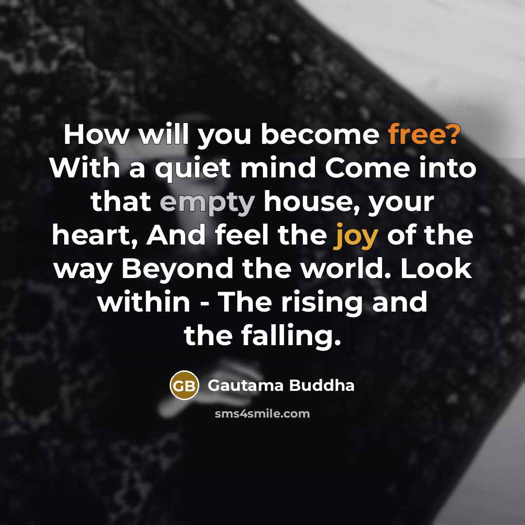 “How will you become free? With a quiet mind Come into that empty house, your heart, And feel the joy of the way Beyond the world. Look within - The rising and the falling.” quote by Gautama Buddha