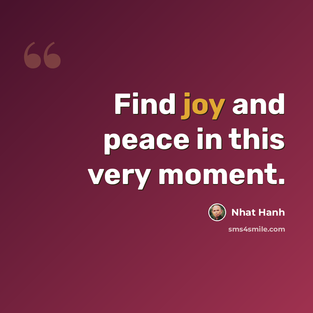 “Find joy and peace in this very moment.” quote by Nhat Hanh