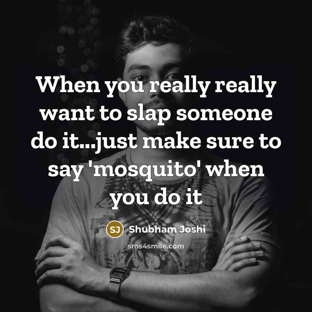 “When you really really want to slap someone do it...just make sure to say 'mosquito' when you do it” quote by Shubham Joshi