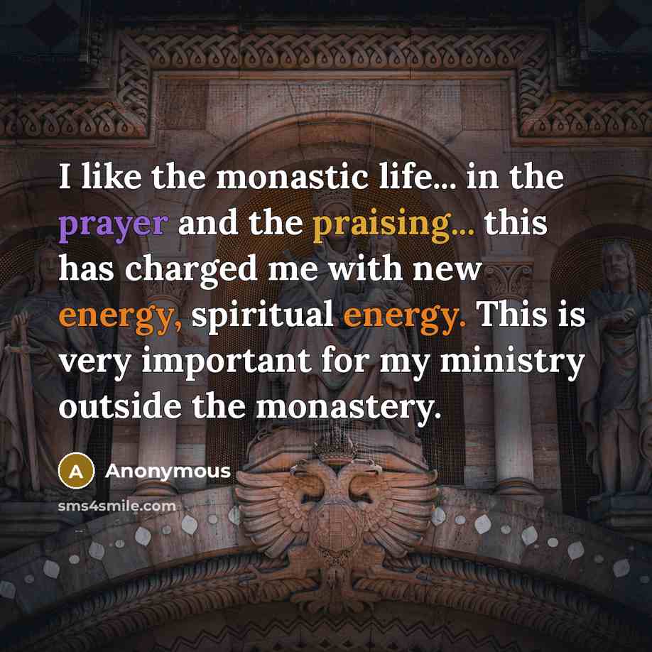 “I like the monastic life... in the prayer and the praising... this has charged me with new energy, spiritual energy. This is very important for my ministry outside the monastery.” quote by Anonymous