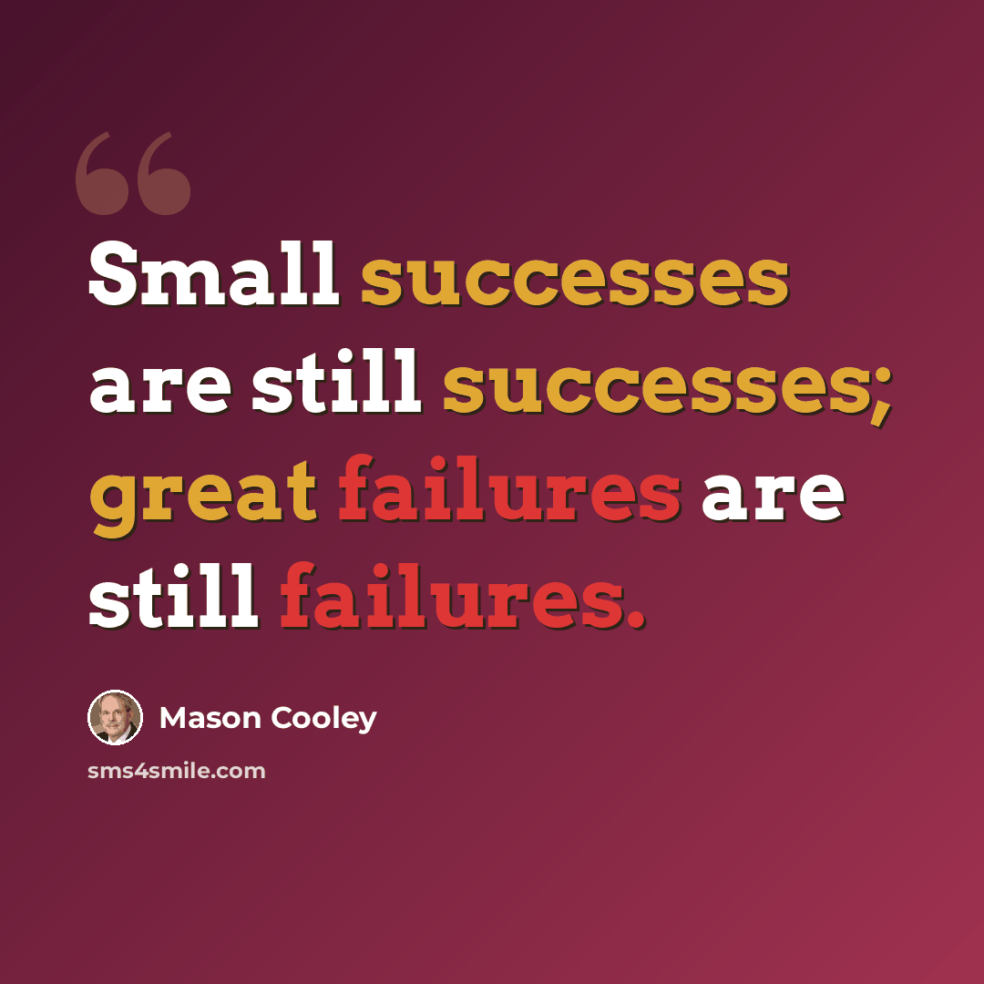 “Small successes are still successes; great failures are still failures.” quote by Mason Cooley