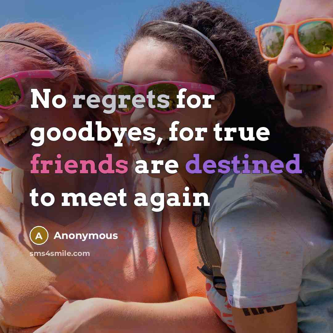 “No regrets for goodbyes, for true friends are destined to meet again” quote by Anonymous