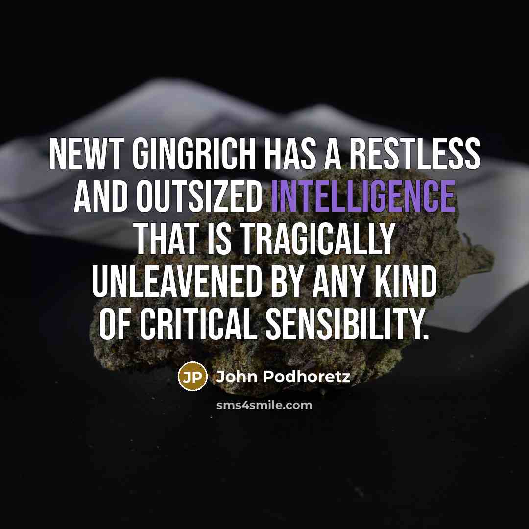 “Newt Gingrich has a restless and outsized intelligence that is tragically unleavened by any kind of critical sensibility.” quote by John Podhoretz