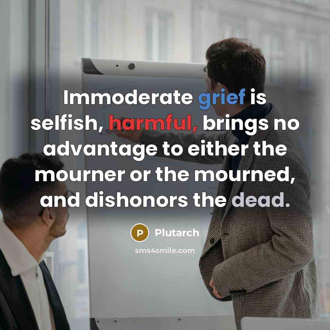 “Immoderate grief is selfish, harmful, brings no advantage to either the mourner or the mourned, and dishonors the dead.” quote by Plutarch