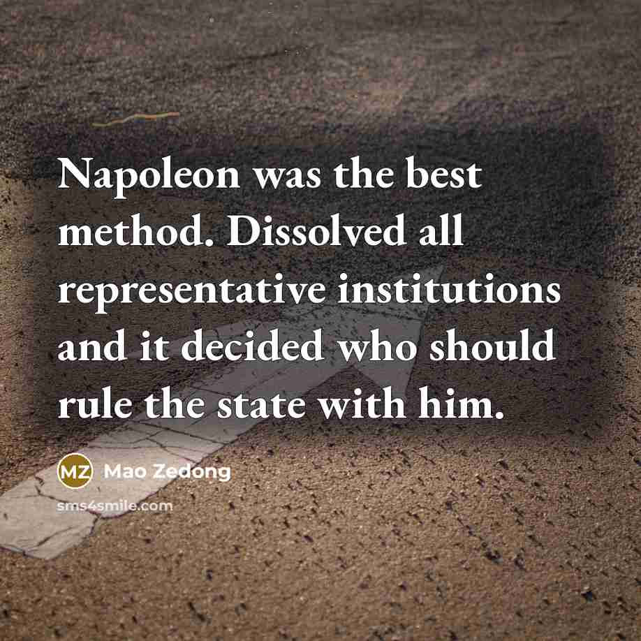 “Napoleon was the best method. Dissolved all representative institutions and it decided who should rule the state with him.” quote by Mao Zedong
