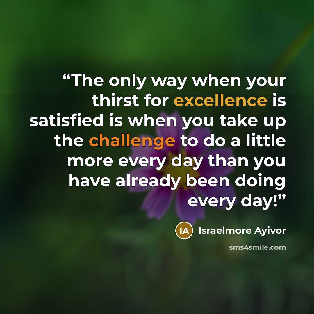 “The only way when your thirst for excellence is satisfied is when you take up the challenge to do a little more every day than you have already been doing every day!” quote by Israelmore Ayivor