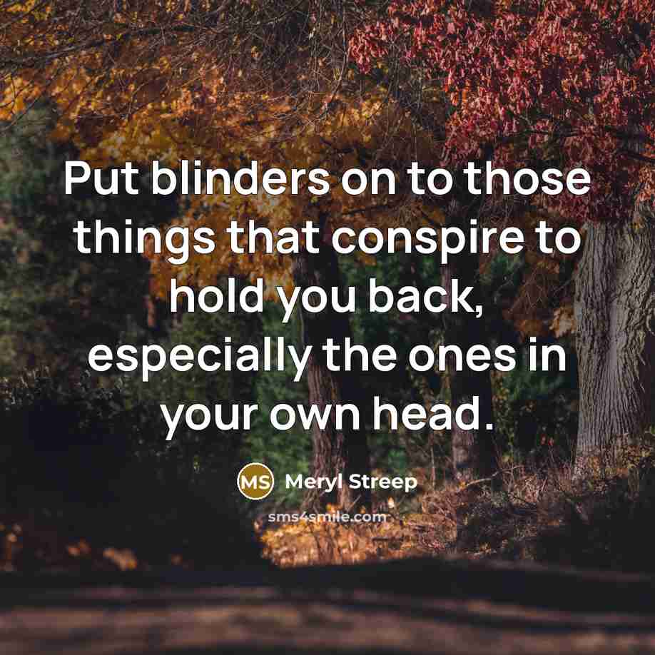 “Put blinders on to those things that conspire to hold you back, especially the ones in your own head.” quote by Meryl Streep