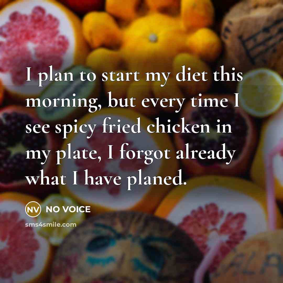 “I plan to start my diet this morning, but every time I see spicy fried chicken in my plate, I forgot already what I have planed.” quote by NO VOICE