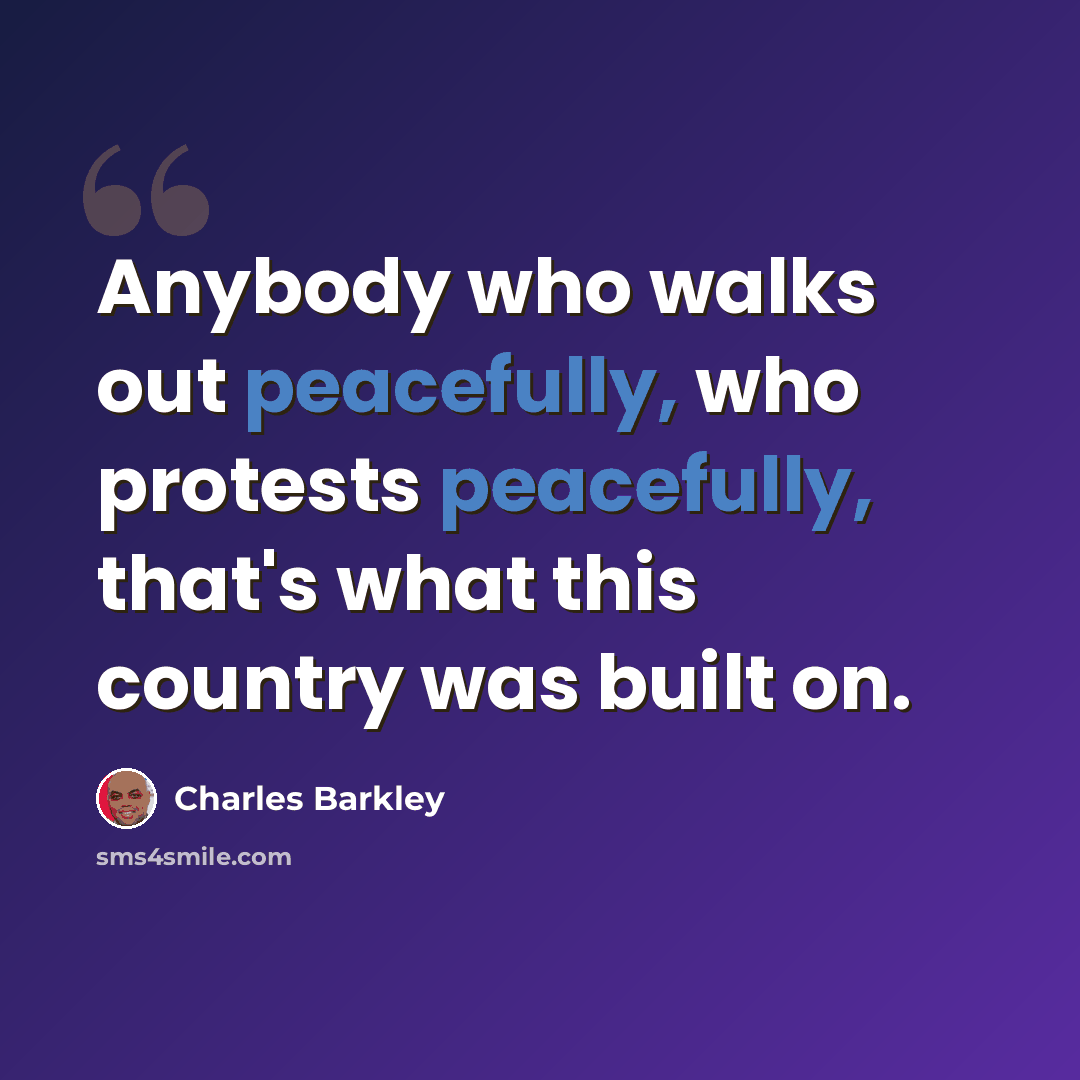 “Anybody who walks out peacefully, who protests peacefully, that's what this country was built on.” quote by Charles Barkley