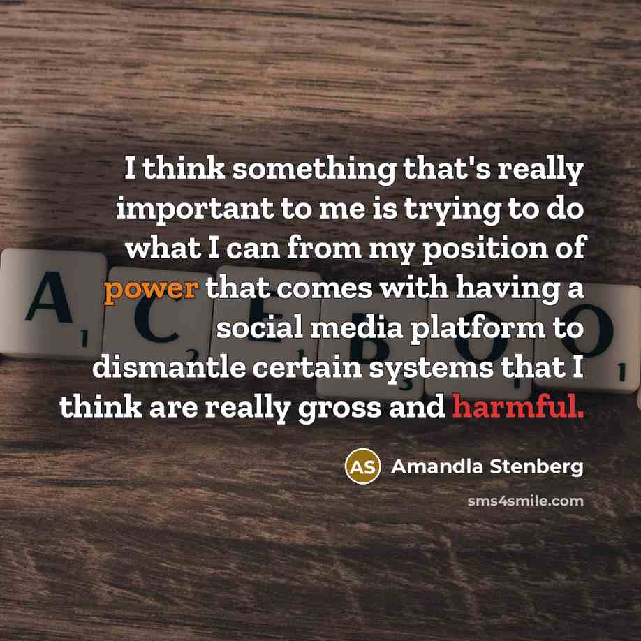 “I think something that's really important to me is trying to do what I can from my position of power that comes with having a social media platform to dismantle certain systems that I think are really gross and harmful.” quote by Amandla Stenberg