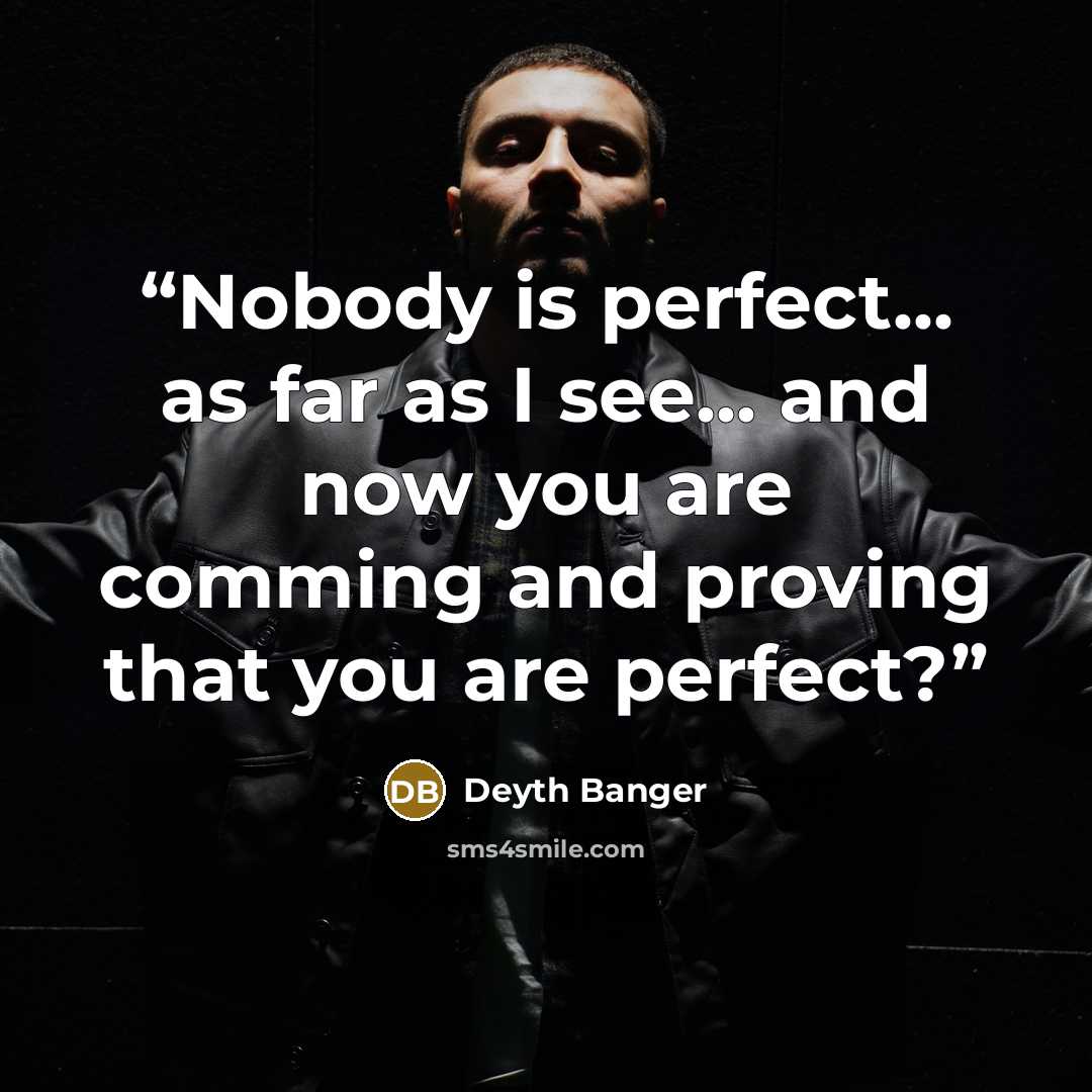 “Nobody is perfect... as far as I see... and now you are comming and proving that you are perfect?” quote by Deyth Banger