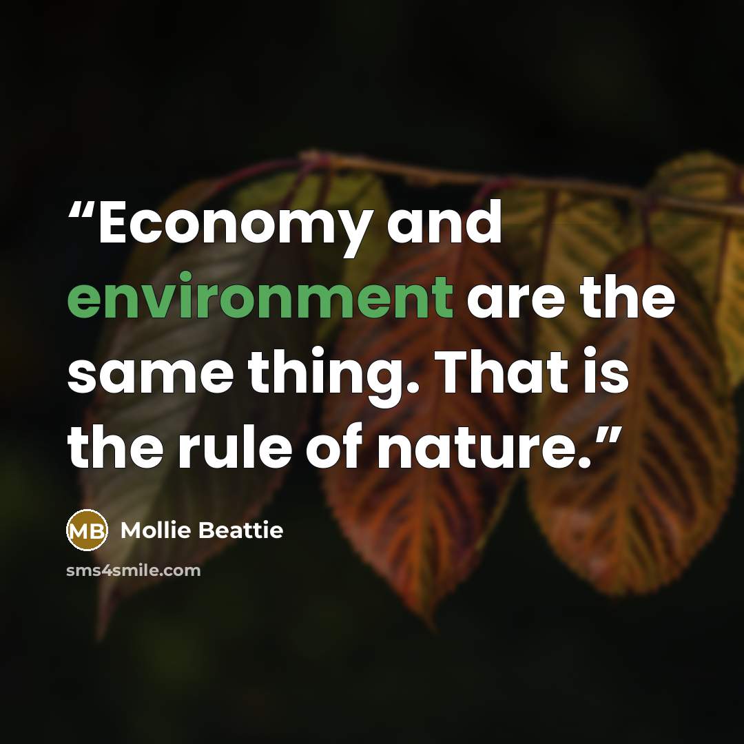 “Economy and environment are the same thing. That is the rule of nature.” quote by Mollie Beattie