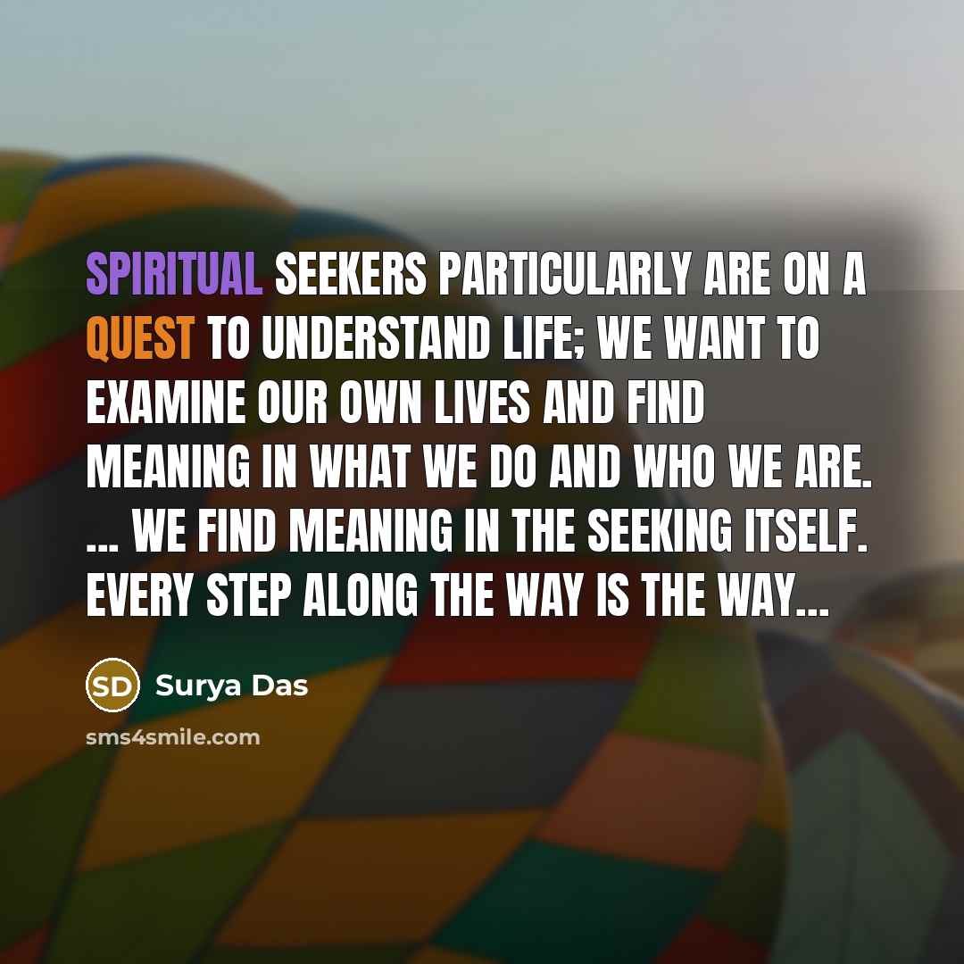 “Spiritual seekers particularly are on a quest to understand life; we want to examine our own lives and find meaning in what we do and who we are. ... We find meaning in the seeking itself. Every step along the way is the Way...” quote by Surya Das