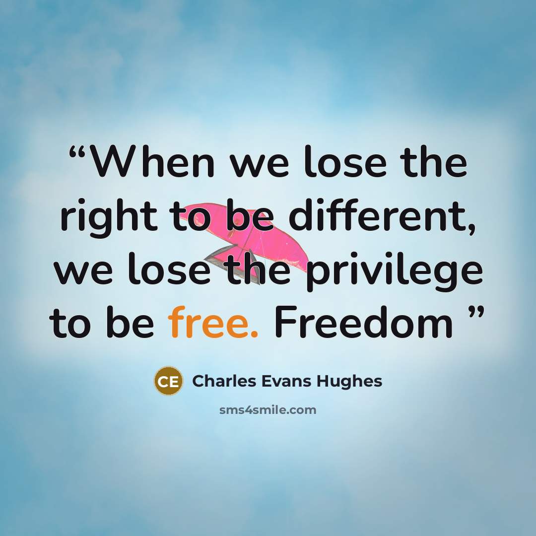 “When we lose the right to be different, we lose the privilege to be free. Freedom” quote by Charles Evans Hughes