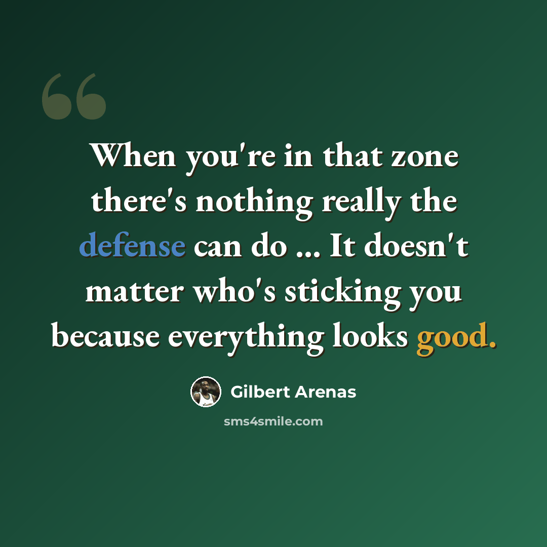 “When you're in that zone there's nothing really the defense can do ... It doesn't matter who's sticking you because everything looks good.” quote by Gilbert Arenas