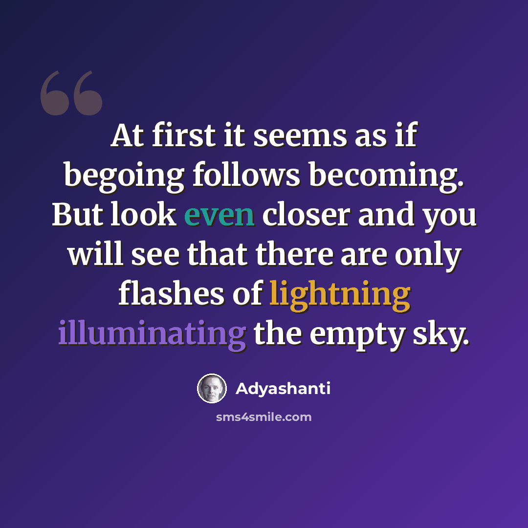 “At first it seems as if begoing follows becoming. But look even closer and you will see that there are only flashes of lightning illuminating the empty sky.” quote by Adyashanti