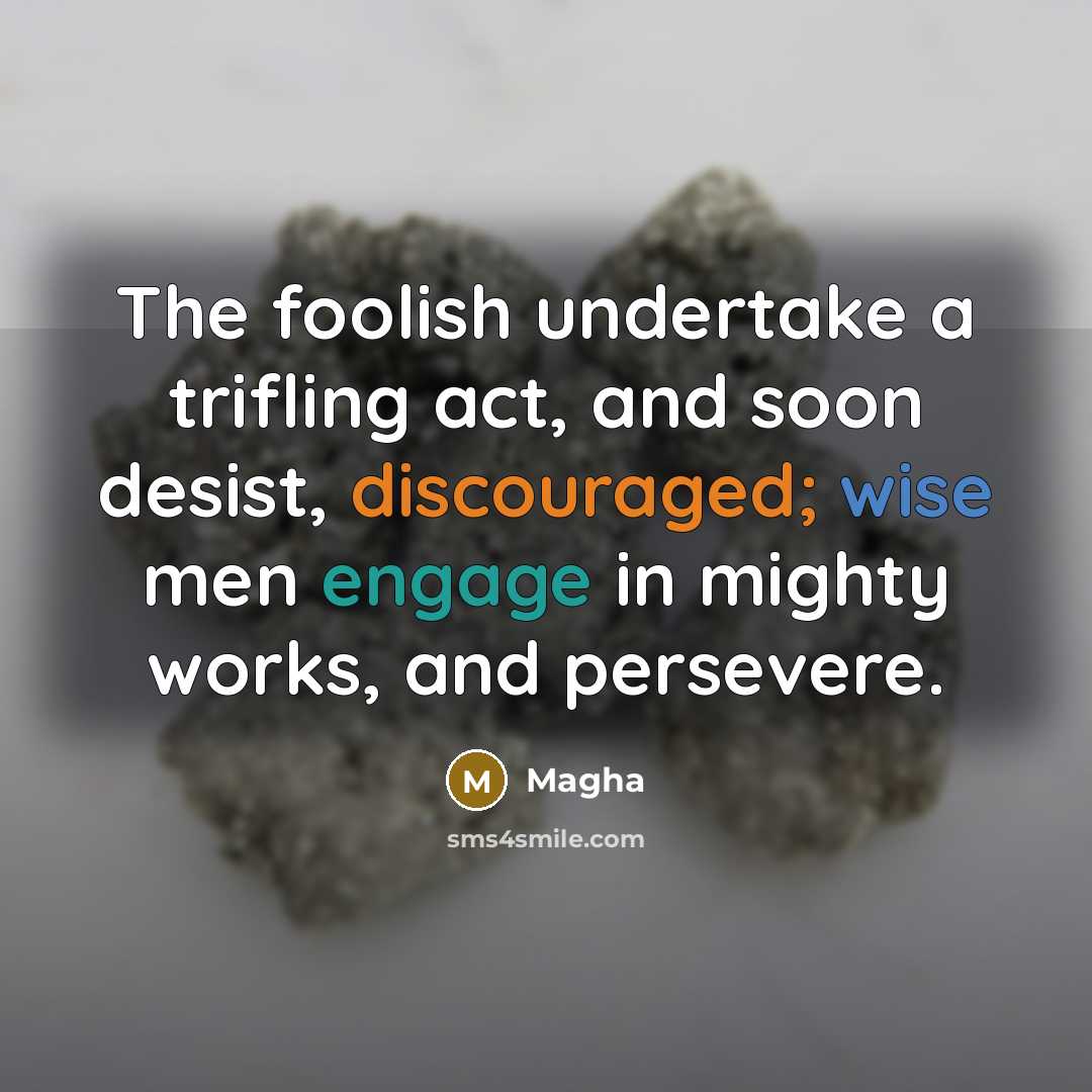 “The foolish undertake a trifling act, and soon desist, discouraged; wise men engage in mighty works, and persevere.” quote by Magha
